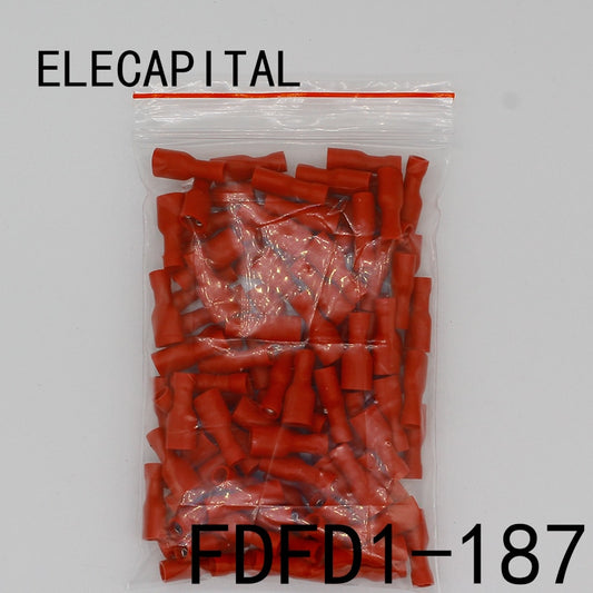 FDFD1.25-187 FDFD2-187 insulating Female Insulated Electrical Crimp Terminal Connectors 100PCS/Pack Cable Wire Connector FDFD.