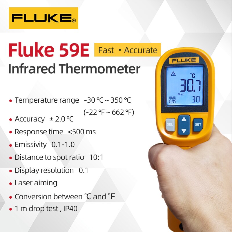  Fluke 59 Mini IR Thermometer Laser Infrared Digital Display  High Precision Handheld Tester Temperature Gun : Industrial & Scientific