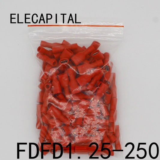 FDFD1-250 FDFD1.25-250 insulating Female Insulated Electrical Crimp Terminal Connectors Cable Wire Connector 100PCS/Pack FDFD.