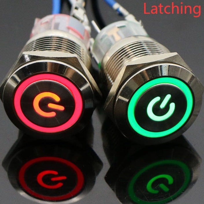 19mm Metal Latching Locking Horn Push Button Switch LED Light.