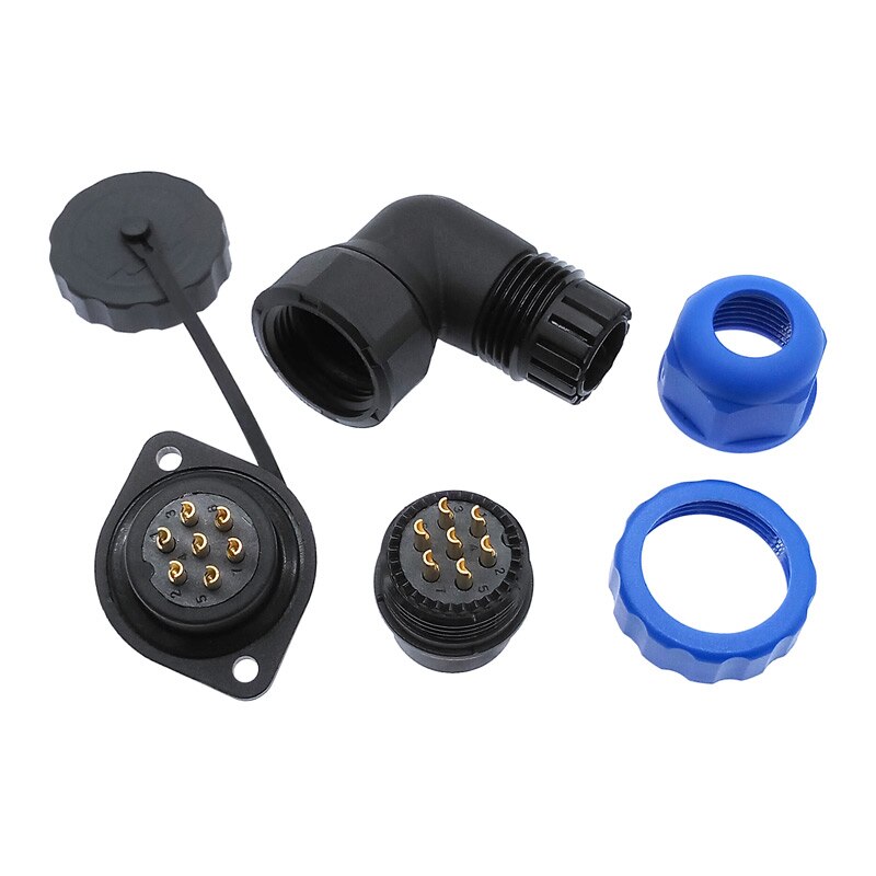 SP20 waterproof IP68 connector 2 hole flange socket angle connectors 1pin 2/3/4/5/6/7/8/9/12/14Pin 90 degree elbow.