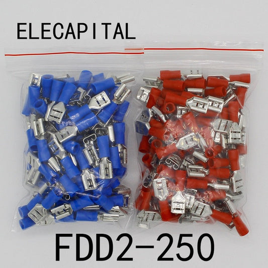 FDD2-250 Female Insulated Electrical Crimp Terminal for 1.5-2.5mm2 Connectors Cable Wire Connector 100PCS/Pack FDD2.5-250 FDD.