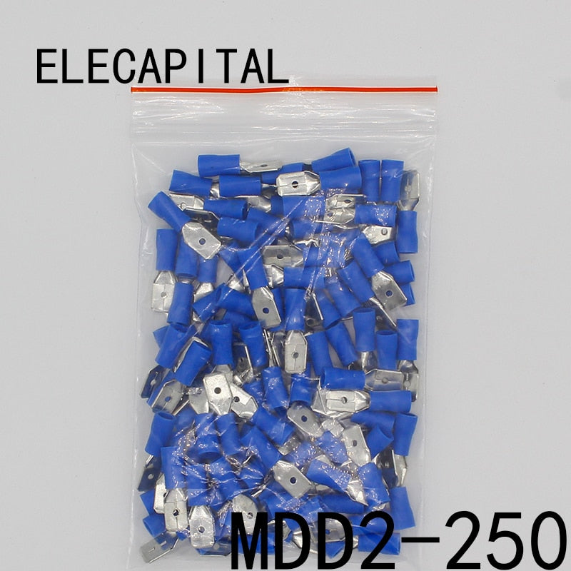 MDD2-250 MDD2.5-250 male Insulated Spade Quick Connector Terminals Crimp Terminal AWG 100PCS/Pack MDD.