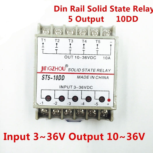 10DD 5 Channel Din rail SSR quintuplicate five input 3~36VDC output 10~36VDC single phase DC solid state relay.