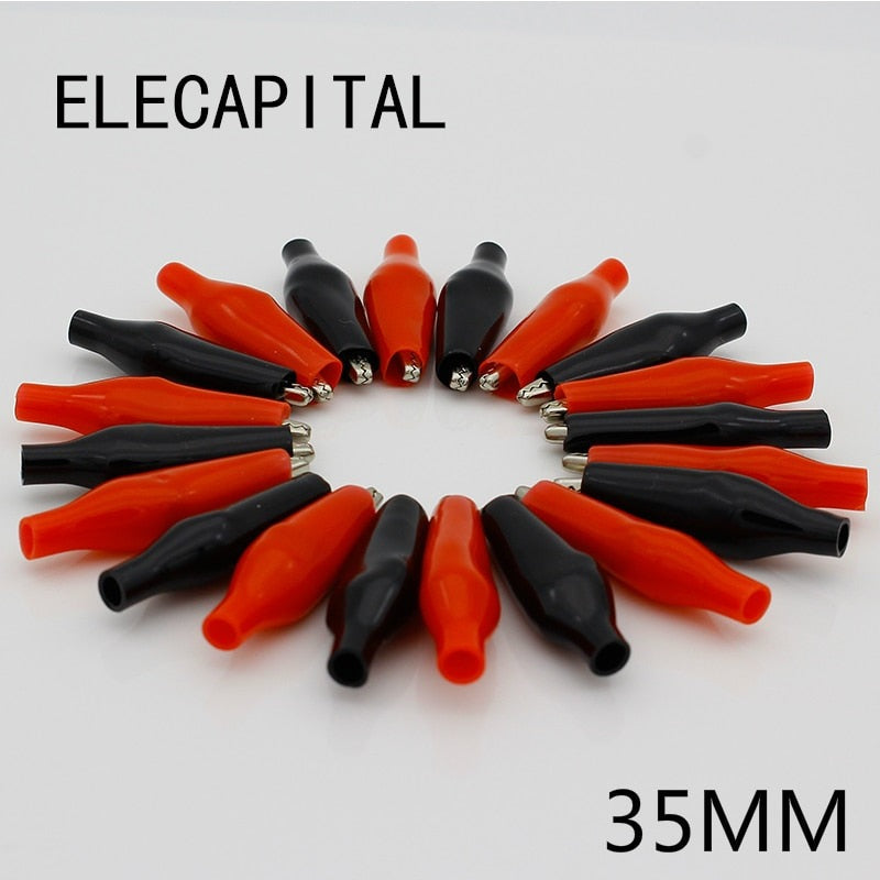 20pcs/lot 35MM Metal Alligator Clip G99 Crocodile Electrical Clamp for Testing Probe Meter Black and Red with Plastic Boot.