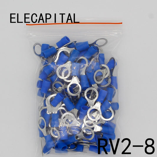 RV2-8 Blue Ring insulated terminal Cable Wire Connector 100PCS/Pack suit 1.5-2.5mm cable Electrical Crimp Terminal RV2.5-8 RV.