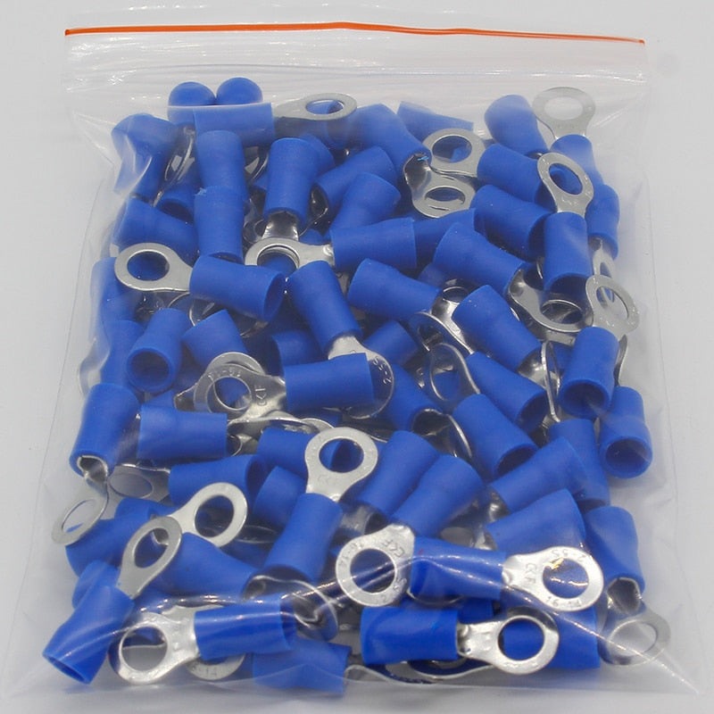 RV2-5 Blue Ring Insulated Wire Connector Electrical Crimp Terminal Cable Connector Wire Connector 100PCS/Pack RV2.5-5 RV.
