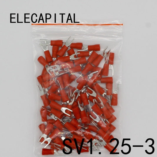 SV1.25-3 Red Furcate Terminal Cable Wire Connector Insulated Wiring Terminals electrical Lug crimp terminal 100PCS SV1-3 SV.