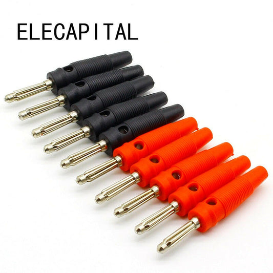 5Pair/10Pcs Red and Black 4mm Solderless Side Stackable Banana Plug Connector Copper.
