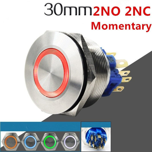 1pc 30mm 2NO 2NC Metal Momentary Push Button Switch.