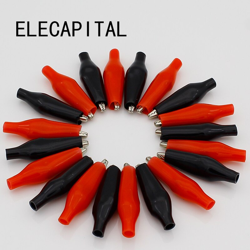 20pcs/lot 35MM Metal Alligator Clip G99 Crocodile Electrical Clamp for Testing Probe Meter Black and Red with Plastic Boot.