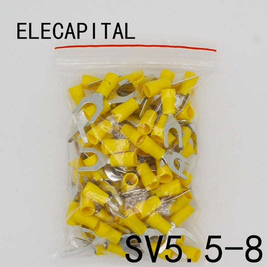 SV5.5-8 Yellow Terminal Cable Wire Connector 50PCS Insulated Fork Spade Crimp Connector Terminals Electrical Wiring SV5-8 SV.