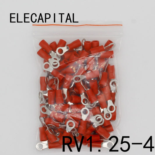 RV1.25-4 Red Ring Insulated Wire Connector Electrical Crimp Terminal RV1.25-4 Cable Wire Connector 100PCS RV1-4 RV.
