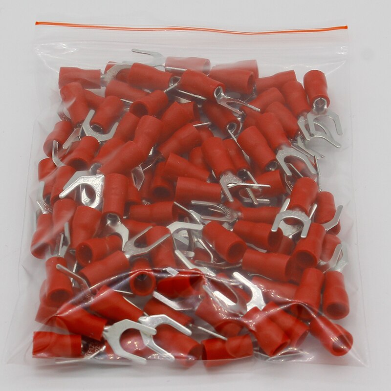 SV1.25-5 Red 100PCS/Pack SV1.25-5 Insulated Fork Cable Wire Terminal Connector Electrical Crimp Terminal SV1-5 SV.