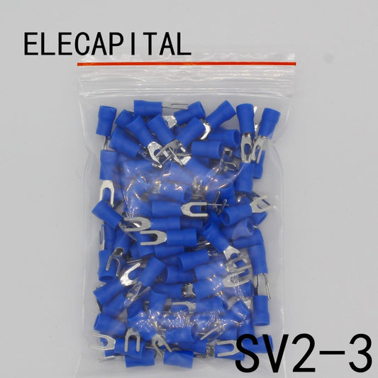 SV2-3 Blue Cold pressed terminals Cable Wire Connector 100PCS/Pack Insulated Terminals Connector for 22AWG-16AWG cable 2.5-3 SV.