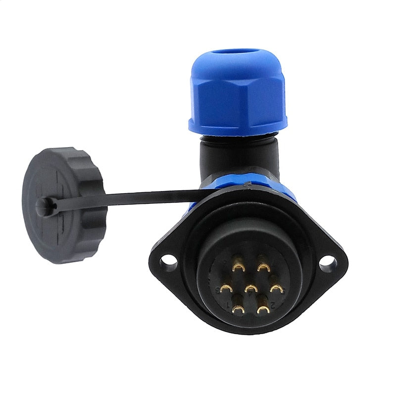 SP20 waterproof IP68 connector 2 hole flange socket angle connectors 1pin 2/3/4/5/6/7/8/9/12/14Pin 90 degree elbow.
