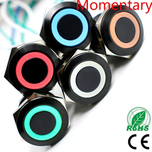 Black 25mm Stainless Steel Momentary LED Push Button.