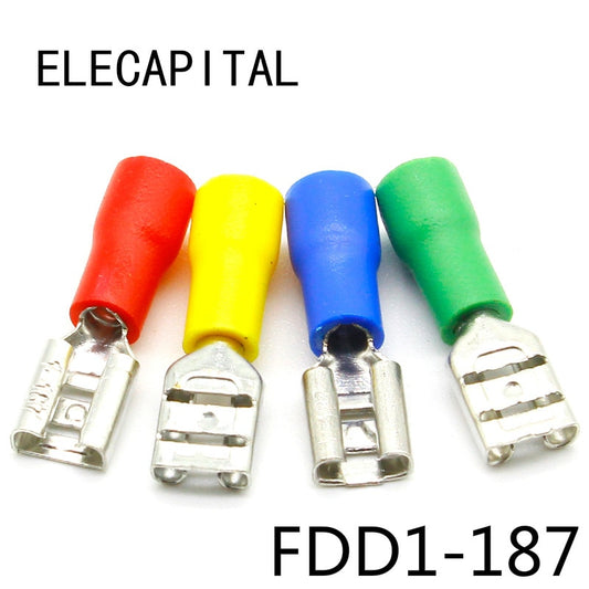 FDD1-187 Female Insulated Electrical Crimp Terminal for 22-16 AWG Connectors Cable Wire Connector 100PCS/Pack FDD1.25-187 FDD.