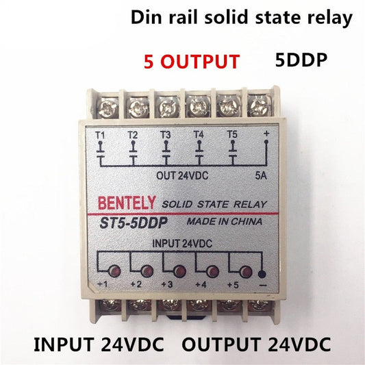 Free Shipping 5DDP 5 Channel Din Rail SSR Quintuplicate Five Input Output 24VDC Single Phase DC Solid State Relay PLC Module 5A.