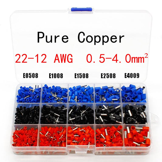 1065pcs/set 3 colors 22~12AWG Wire Copper Crimp Connector Insulated Cord Pin End Terminal Bootlace cooper Ferrules kit set.