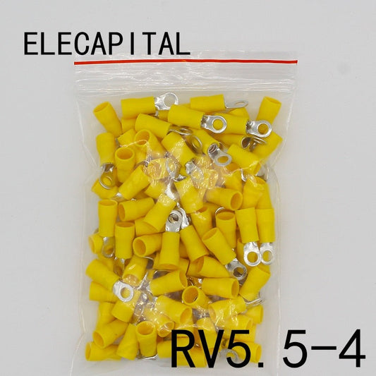 RV5.5-4 Yellow Ring insulated terminal 100PCS/Pack cable Crimp Terminal suit 4-6mm2 Cable Wire Connector RV5-4 RV.