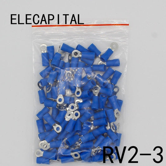 RV2-3 Blue 22-16 AWG 1.5-2.5mm2 Insulated Ring Terminal Connector Cable Connecto Wire Connector 100PCS/Pack RV2.5-3 RV.