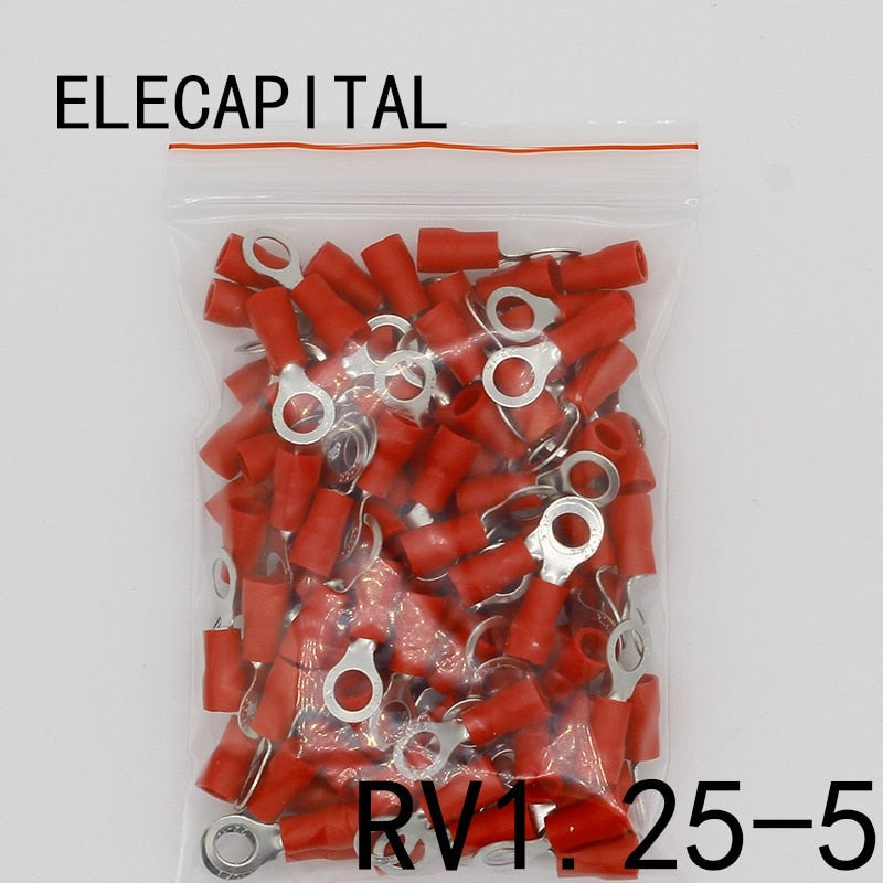 RV1.25-5 Red Insulated Crimp Ring Terminal Cable Wire Connector 100PCS/Pack RV1-5 RV.