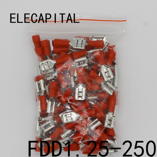 FDD1.25-250 insulating Female Insulated Electrical Crimp Terminal Connectors Cable Wire Connector 100PCS/Pack FDD1-250 FDD.