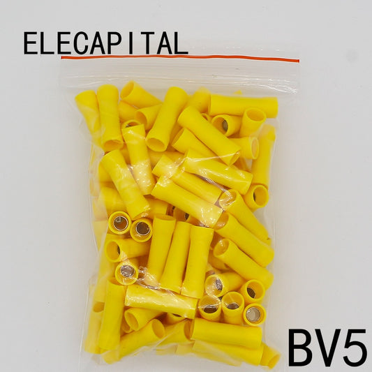 BV5 BV5.5 Full Insulating Wire Connector wire connector 50PCS/Pack Butt Connectors Crimp Electrical Wire Splice Terminal BV.