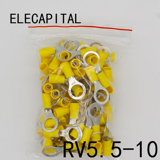 RV5.5-10 Yellow Ring insulated terminal suit 4-6mm2 Cable Wire Connector 50PCS/Pack cable Crimp Terminal RV5-10 RV.