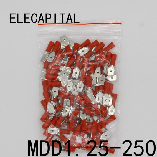 MDD1.25-250 male Insulated Spade Quick Connector Terminals Crimp Terminal AWG MDD1-250 100PCS/Pack MDD.