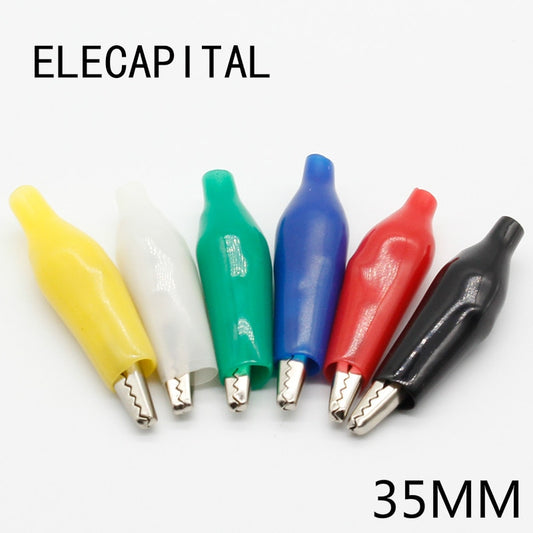12Pcs Insulation Metal Alligator Clip Electric Test 35MM Lead colorful Red Black Blue Green White Yellow small crocodile clip.