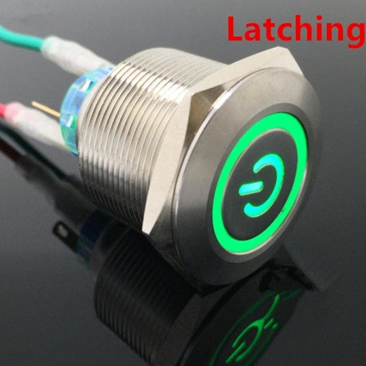 1pc 6Pin 25mm Metal Stainless Steel Latching Push Button /Doorebll Bell Horn LED.