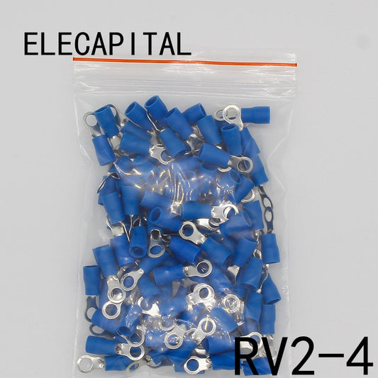 RV2-4 Blue Ring Insulated Wire Connector Electrical Crimp Terminal Cable Wire Connector for 1.5-2.5mm2 100PCS/Pack RV2.5-4 RV.
