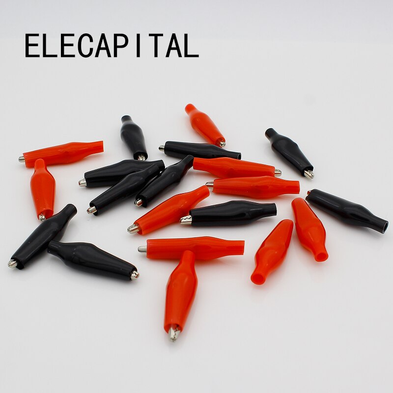 20pcs/lot 28MM Metal Alligator Clip G98 Crocodile Electrical Clamp for Testing Probe Meter Black and Red with Plastic Boot.