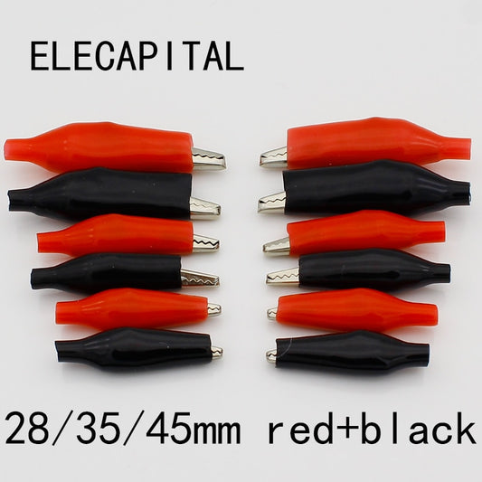 60 PCS Metal Alligator Clip crocodile electrical Clamp FOR Testing Probe Meter 28MM 35MM 45MMBlack and red Plastic Boot.