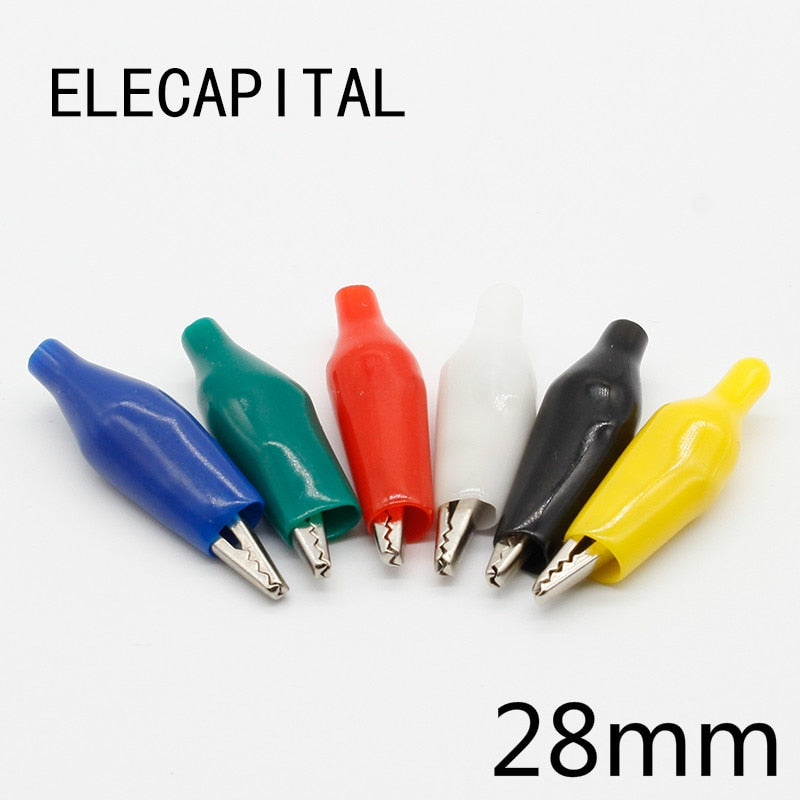 12Pcs Insulation Metal Alligator Clip Electric Test 28MM Lead colorful Red Black Blue Green White Yellow small crocodile clip.