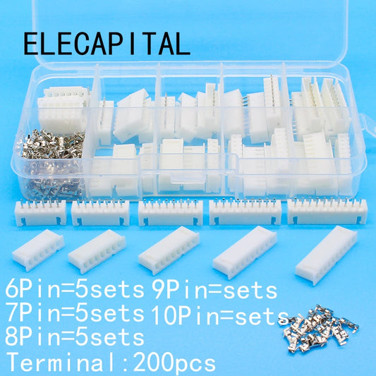 25 sets Kit in box 6p 7p 8p 9p 10 pin 2.54mm Pitch Terminal / Housing / Pin Header Connector Wire Connectors Adaptor XH Kits.