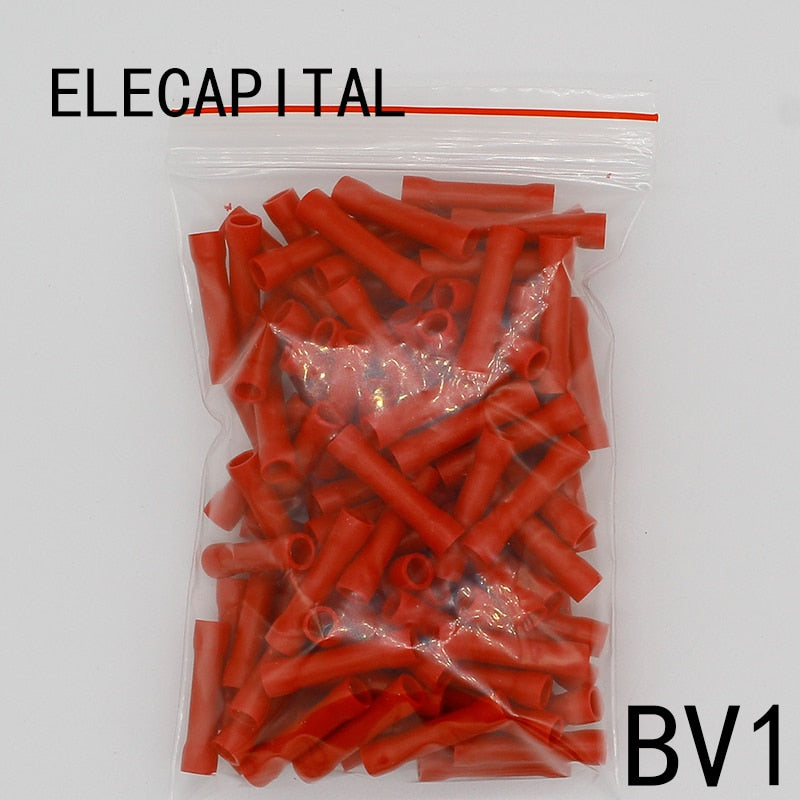 BV1 BV1.25 Full Insulating Wire Connector wire connector Butt Connectors Crimp Electrical Wire Splice Terminal 100PCS/Pack BV.