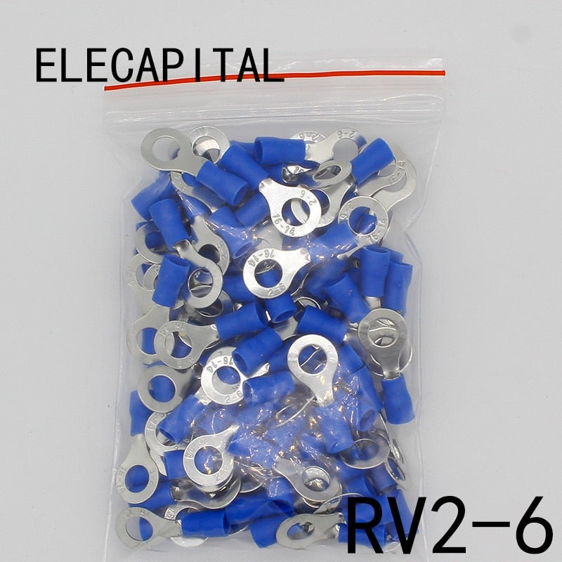 RV2-6 Blue Ring insulated terminal Cable Wire Connector 100PCS/Pack suit 1.5-2.5mm Electrical Crimp Terminal RV2.5-6 RV.