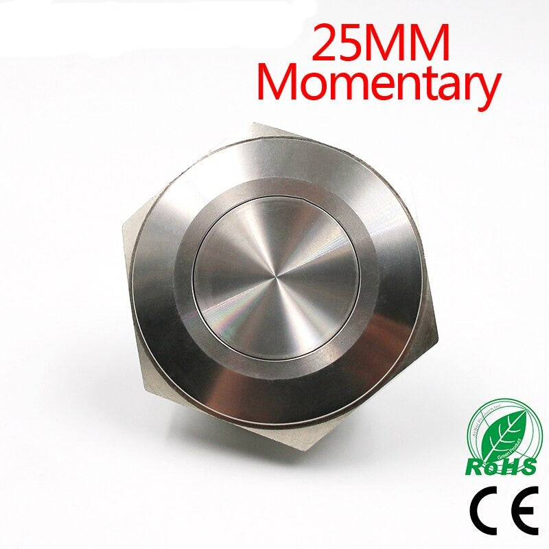 1pc 25mm Metal Stainless Steel Waterproof Momentary Push Button Switch.