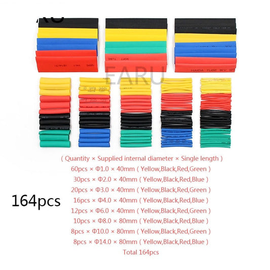 164pcs Set Polyolefin Shrinking Assorted Heat Shrink Tube Wire Cable Insulated Sleeving Tubing Set.
