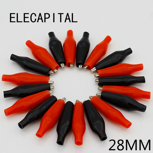 20pcs/lot 28MM Metal Alligator Clip G98 Crocodile Electrical Clamp for Testing Probe Meter Black and Red with Plastic Boot.
