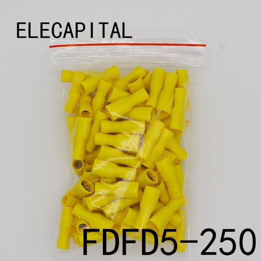 FDFD5-250 FDFD5.5-250 Female Insulated Electrical Crimp Terminal Connectors Cable Wire Connector 100PCS/Pack AWG 12-10 FDFD.