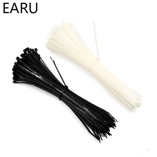 100PCS 3 X 60/80/100/120/150/200mm White Black Cable Wire Zip Ties Self Locking Nylon Cable Tie Wrap Strap Fastener Hook Loop.