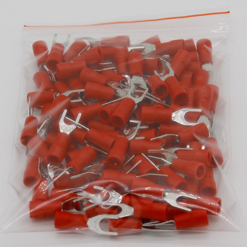 SV1.25-4 Red Furcate Fork Spade 22~16AWG Wire Crimp pressed terminals Cable Wire Connector 100PCS/Pack SV1-4 SV.