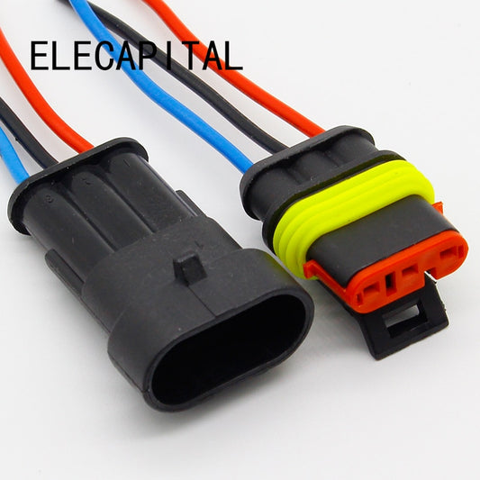 3 Pin Way Sealed Waterproof Electrical Wire Connector Plug Set auto connectors with cable.
