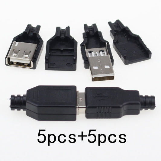 IMC hot New (5pcs Male+5pcs Female) USB 4 Pin Plug Socket Connector With Black Plastic Cover.