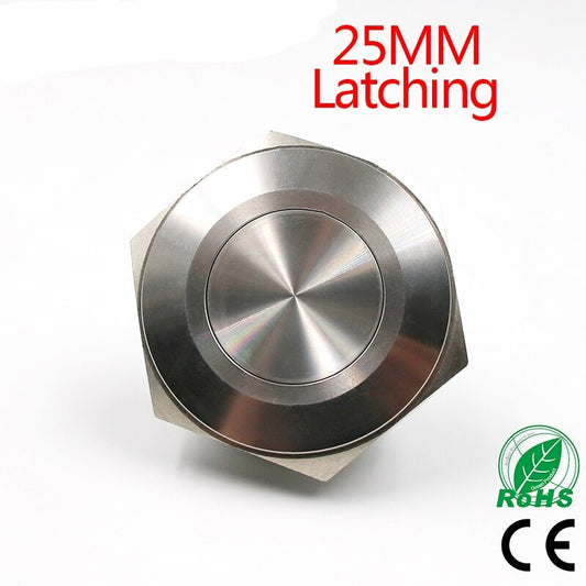 1pc 25mm Metal Stainless Steel Waterproof Latching Push Button.