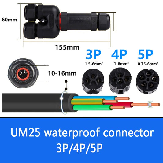 IP68 Waterproof Connector Y-type UM25 3/4/5 Pin Electrical Terminal Adapter Wire Connector.